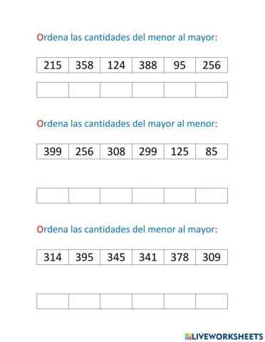 Ordena cantidades