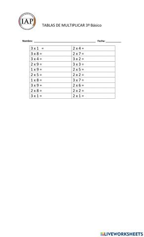 Calculo mental de tablas de multiplicar