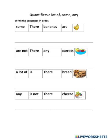 Quantifiers some, any, a lot of
