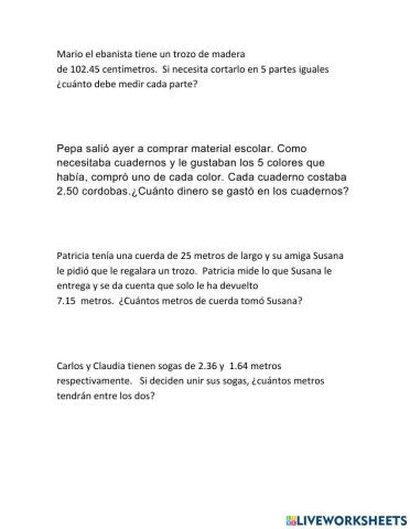 Resolución de problemas con decimales.