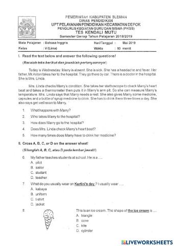 Latihan PAS Bahasa Inggris Sem 2 Kelas 5