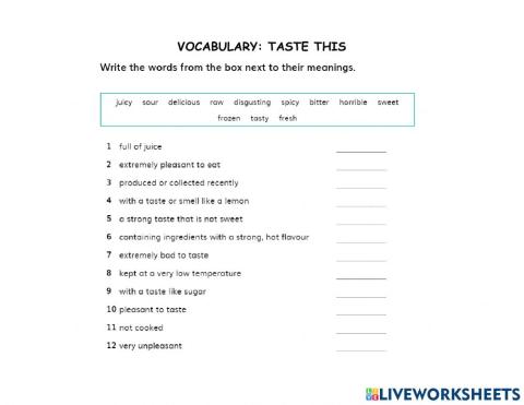 Vocabulary taste