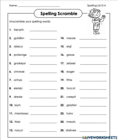 Spelling scramble d-4 5th grade
