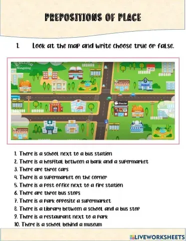 Prepositions of place + Places in town