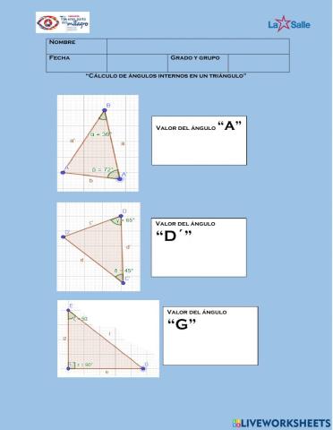 Ángulos internos de un triángulo