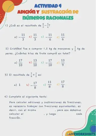 ACTIVIDAD 4 - Adición y sustracción racionales