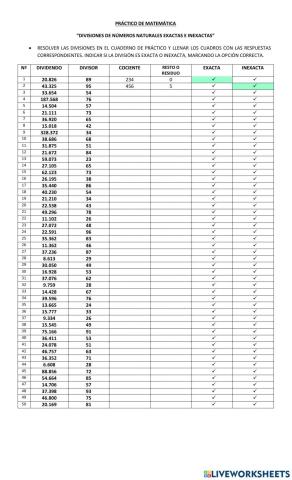 Divisiones de numeros naturales de dos cifras