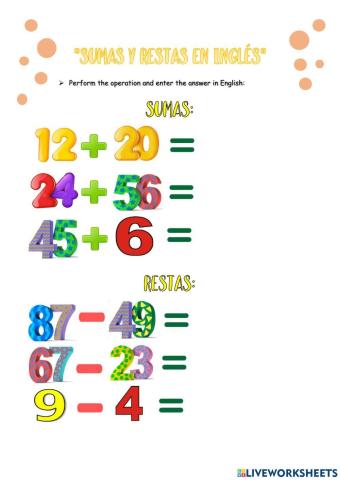Sumas y restas en ingles