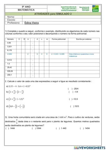 Revisão de Matemática 9º ano