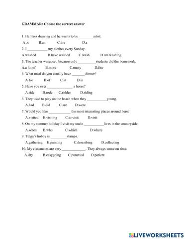 Grammar and opposite word