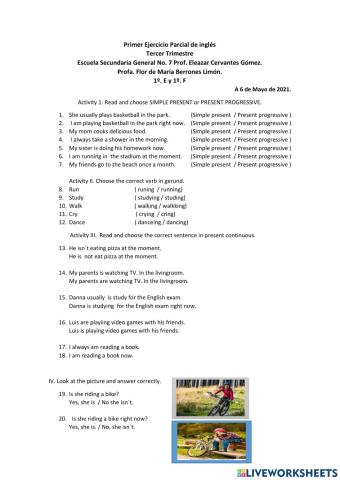 Ejercico Parcial 1 3ER periodo INGLÉS 1o. 