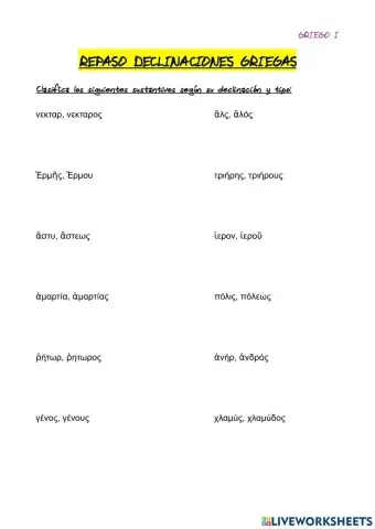 Repaso tipos de sustantivos - declinaciones