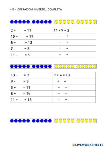Addizione e sottrazione operazioni inverse