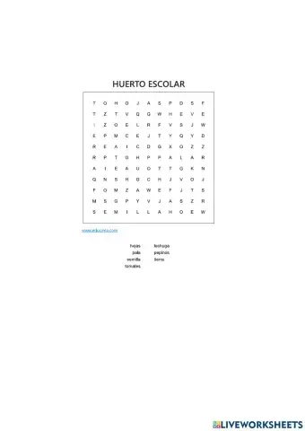 Sopa de letras: Huerto Escolar