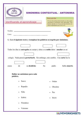 Sinonimia y Antonimia Contextual