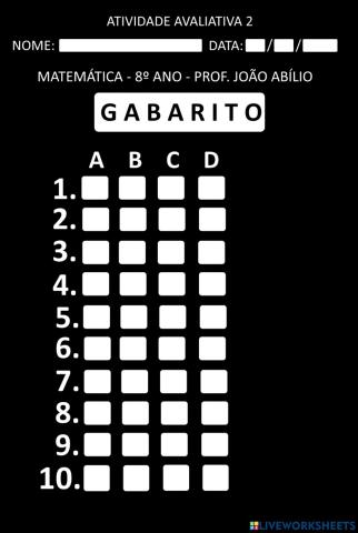 Atividade avaliativa de matermática 2