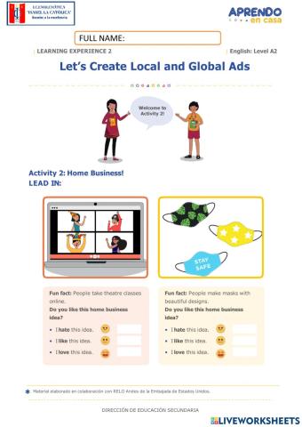 LEARNING EXPERIENCE 2: LOCAL AND GLOBAL ADS:Home Business