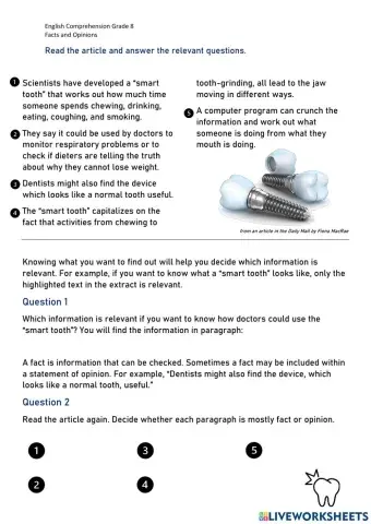 Smart Tooth Comprehension  reading
