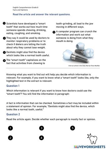 Smart Tooth Comprehension  reading