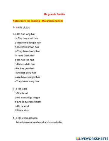 Ma grande famille : révision de la description