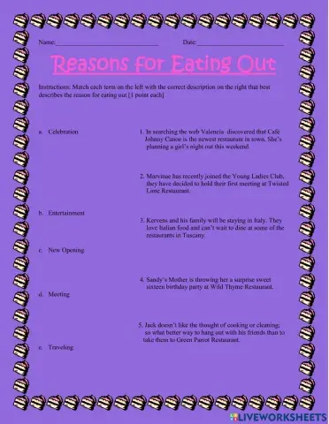 Reasons For Eating Out