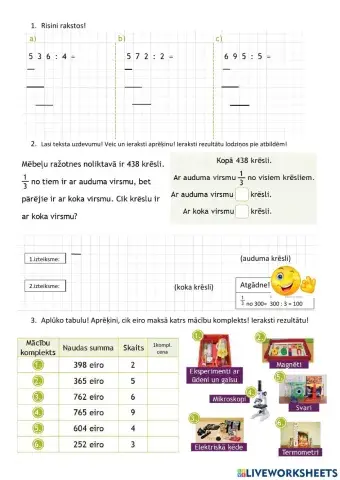 Matemātika. Trīsciparu skaitļa dalīšana ar viencipara skaitli.