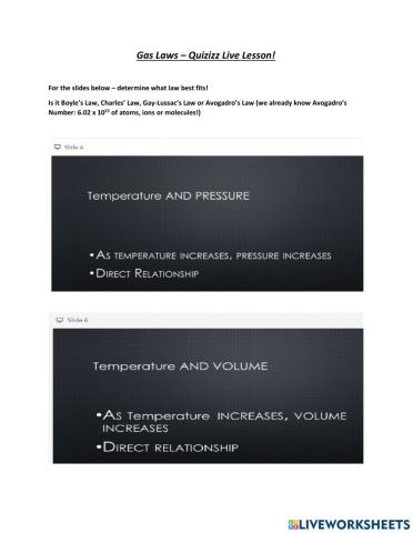 Gas Laws with Quizizz Live Lesson