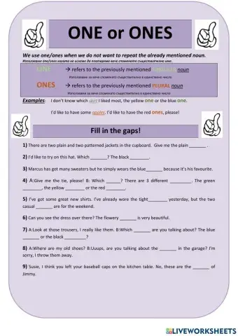 One or ones grammar  and clothes vocabulary