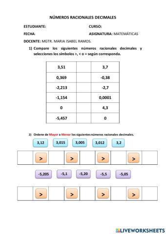 Relaciones de orden de numeros decimales
