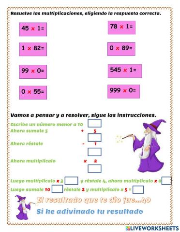 Multiplicaciones x 0 y 1