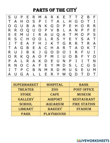 Wordsearch parts of the city