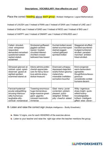 Descriptions- Vocabulary
