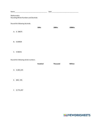 Rounding Whole Numbers and Decimals