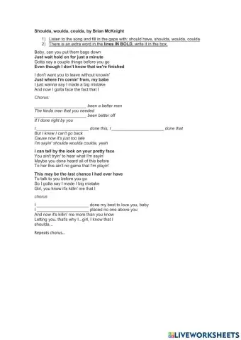 Song: Shoulda, Woulda, Coulda