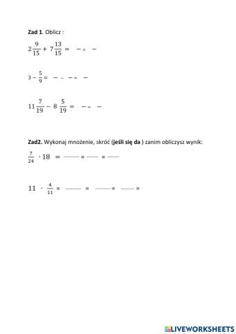 Ułamki dodawanie mnożenie