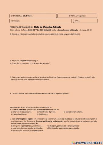 Ciclo de Vida dos Animais