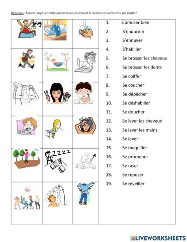 Exercice d'appariement : Images et verbes pronominaux