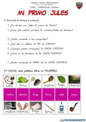 011 DÍA EUROPA comprensión lectora 2º E.P.