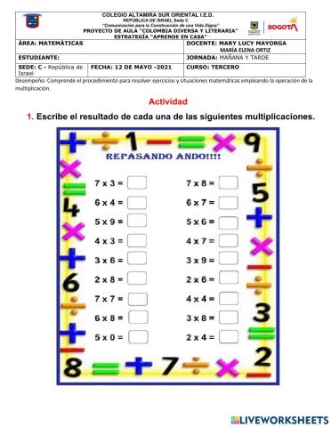 Ejercicios de multiplicación