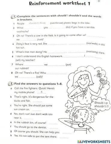 Worksheet for should shouldn't