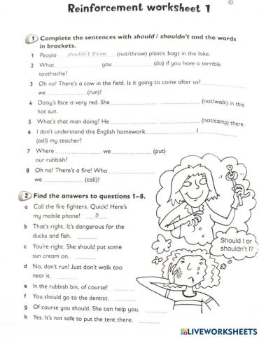 Worksheet for should shouldn't