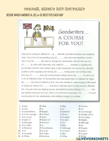 Purpose, result and contrast