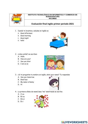 Evaluación final de Inglés