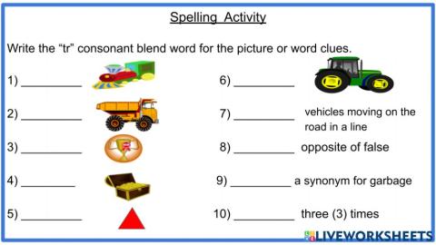 Tr consonant blend spelling activity