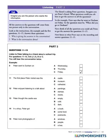 Ket extra Test 4- Listening- part 3, 4, 5