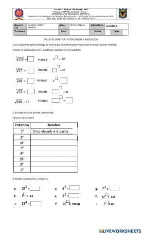Actividad 1: potenciacion y radicacion