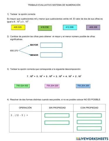 Trabajo evaluativo sistema de numeración