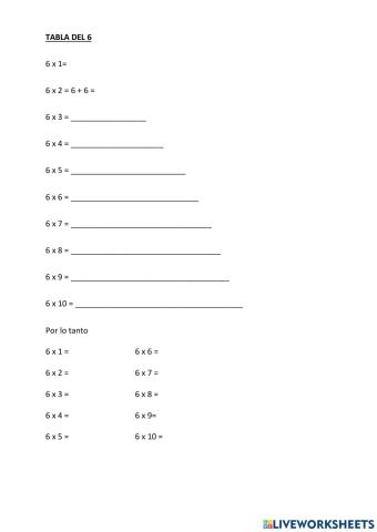 Tablas. Repaso hasta 6