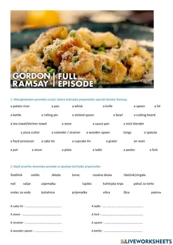 Ingredients and kitchen utensils