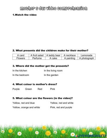 Mother's day - video comprehension